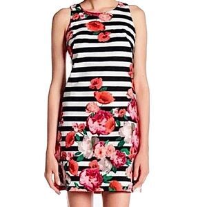 Eliza J. Dress Striped Floral Sleeveless Dress Size 4